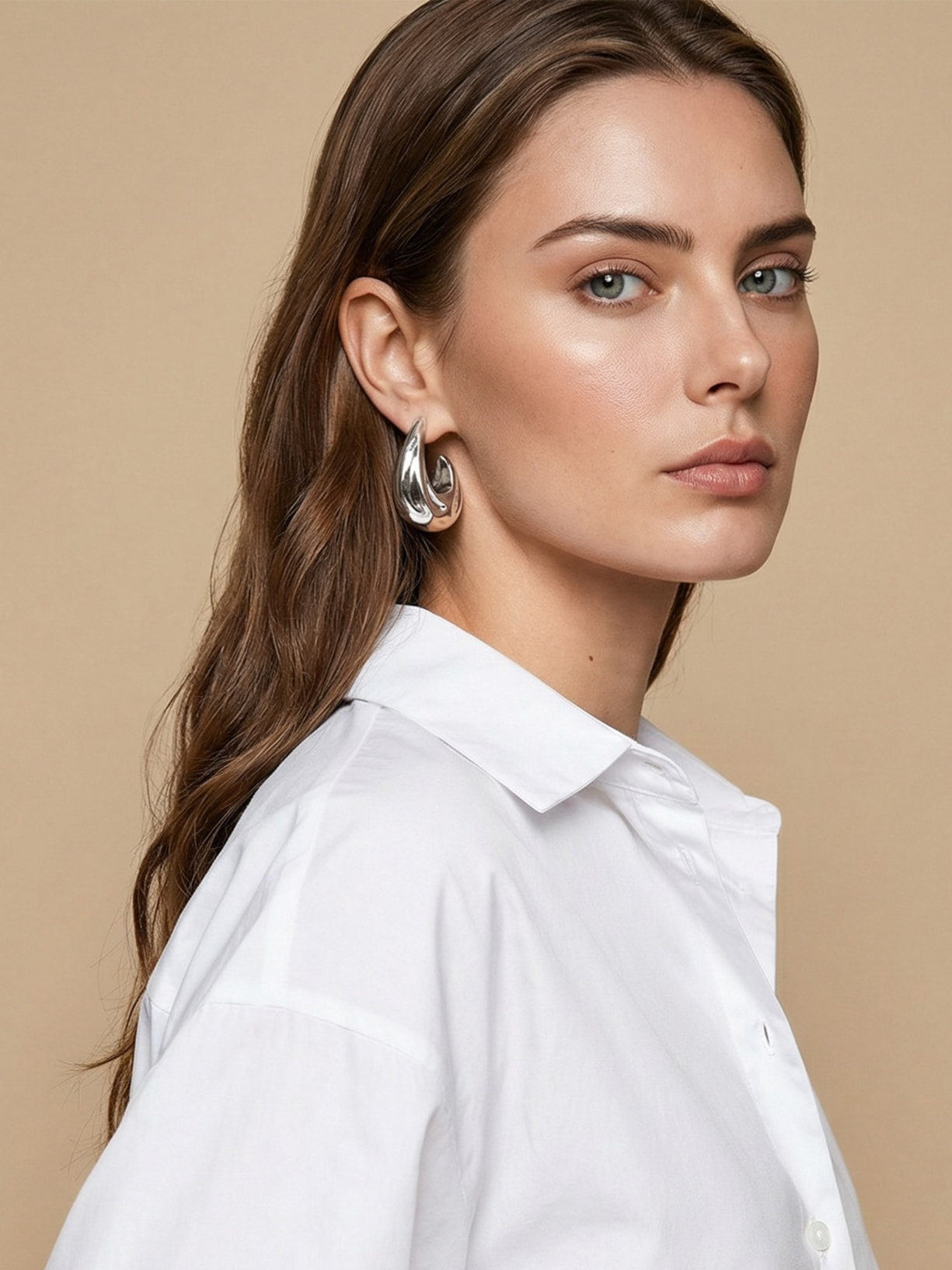 Brinco Feminino Argolas Ovais Prateado Basiq