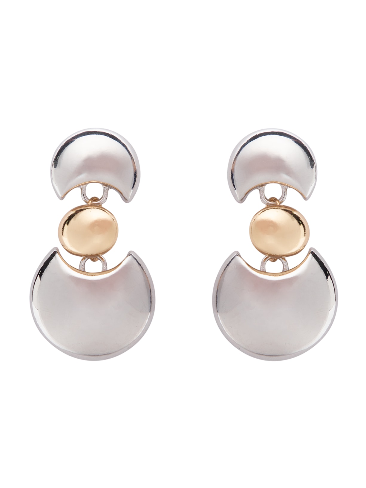 Brinco Feminino Bicolor Meia Lua - Prata