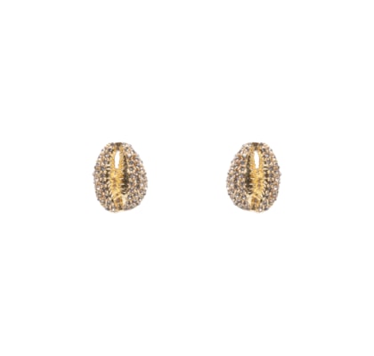 Brinco Feminino Botão Búzio Pave P - Dourado