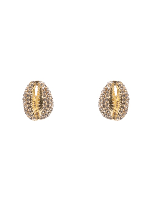 Brinco Feminino Botão Búzio Pave P - Dourado