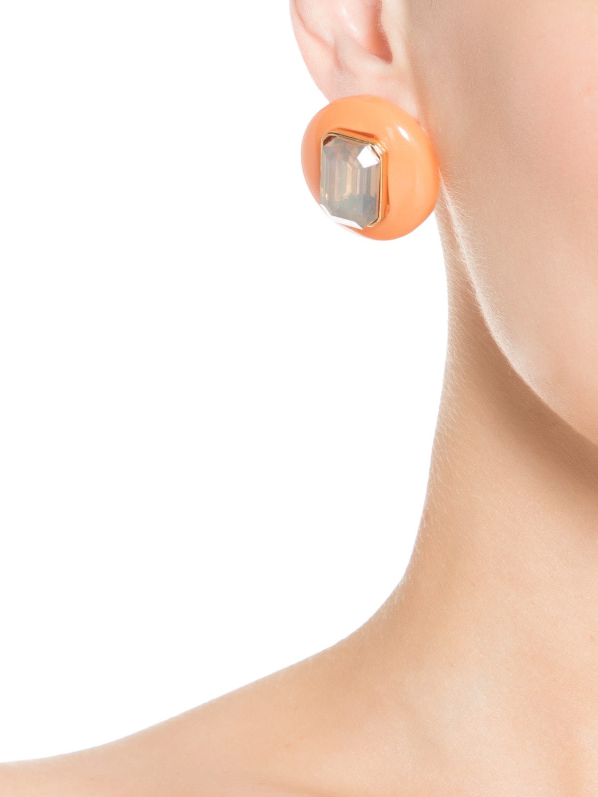 Brinco Feminino Botão De Cristal Em Resina Laranja Palone