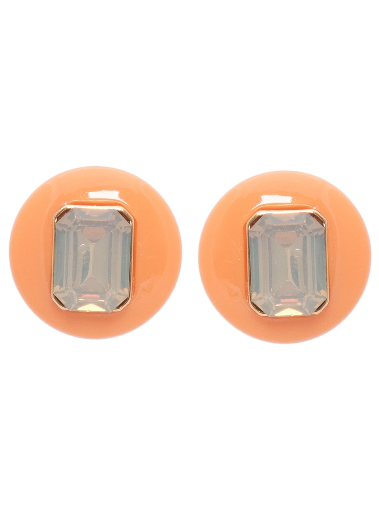 Brinco Feminino Botão De Cristal Em Resina - Laranja