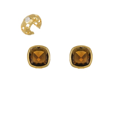 Brinco Feminino Botão Pressão Torre Piercing - Dourado