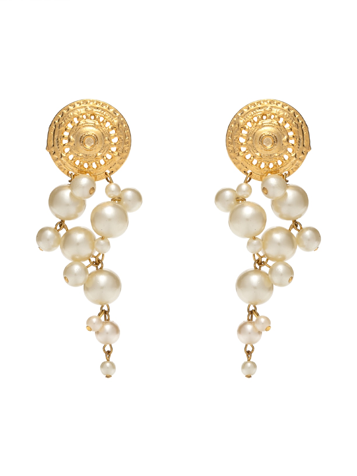 Brinco Feminino Cachos Irregular Pressão Perolado - Dourado