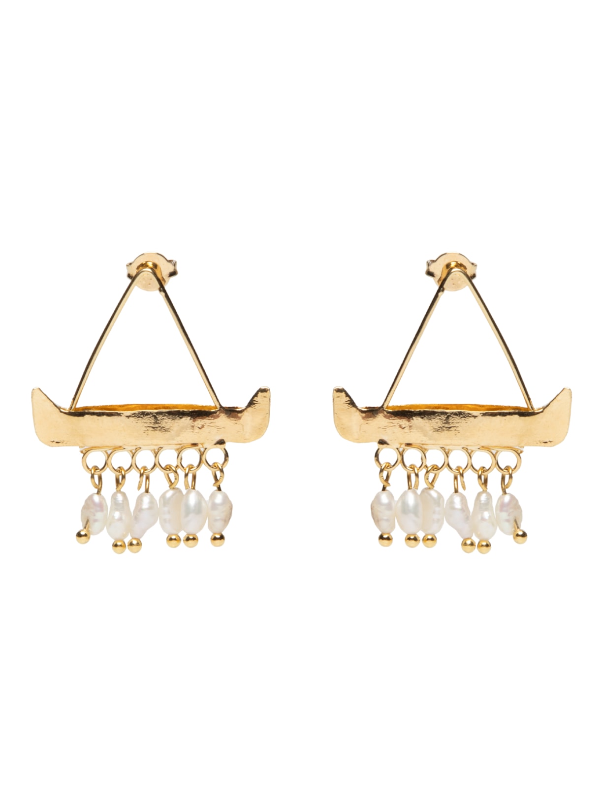 Brinco Feminino Canoa Ouro Com Pingentes De Pérola - Dourado