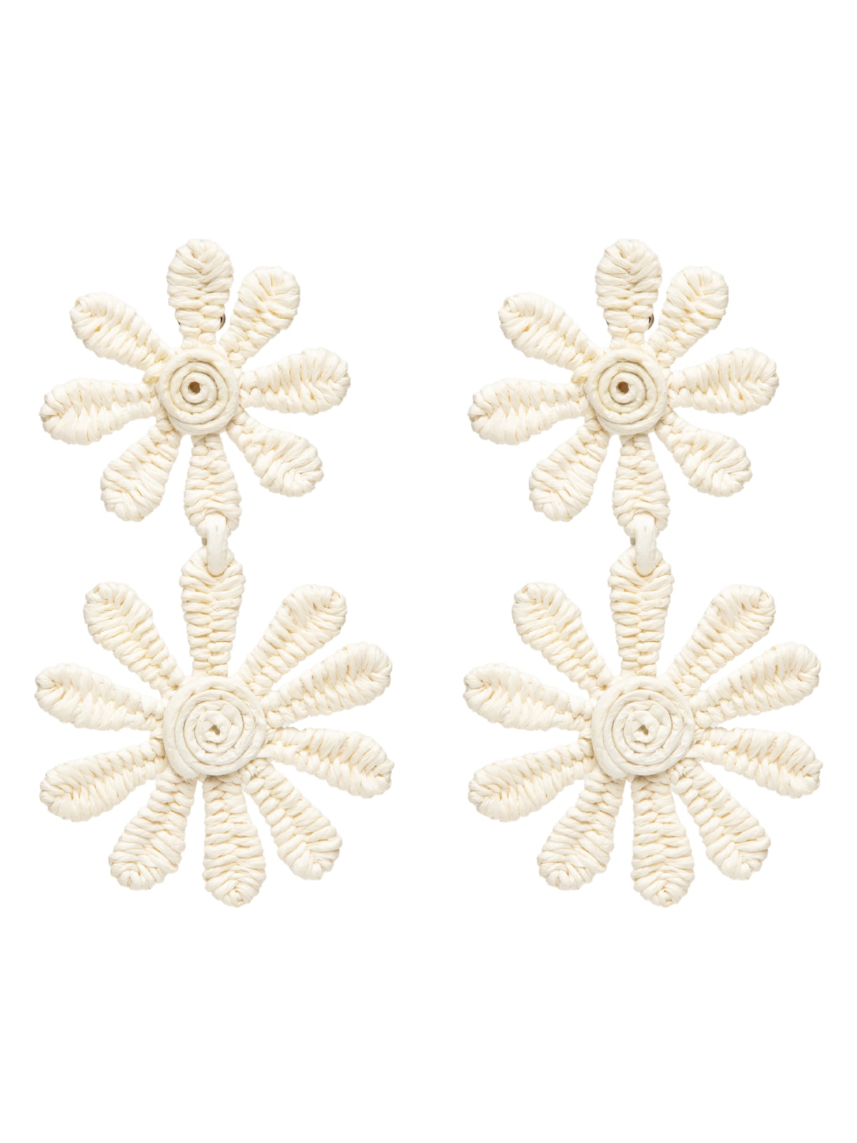 Brinco Feminino Duo Flores Palha - Off White