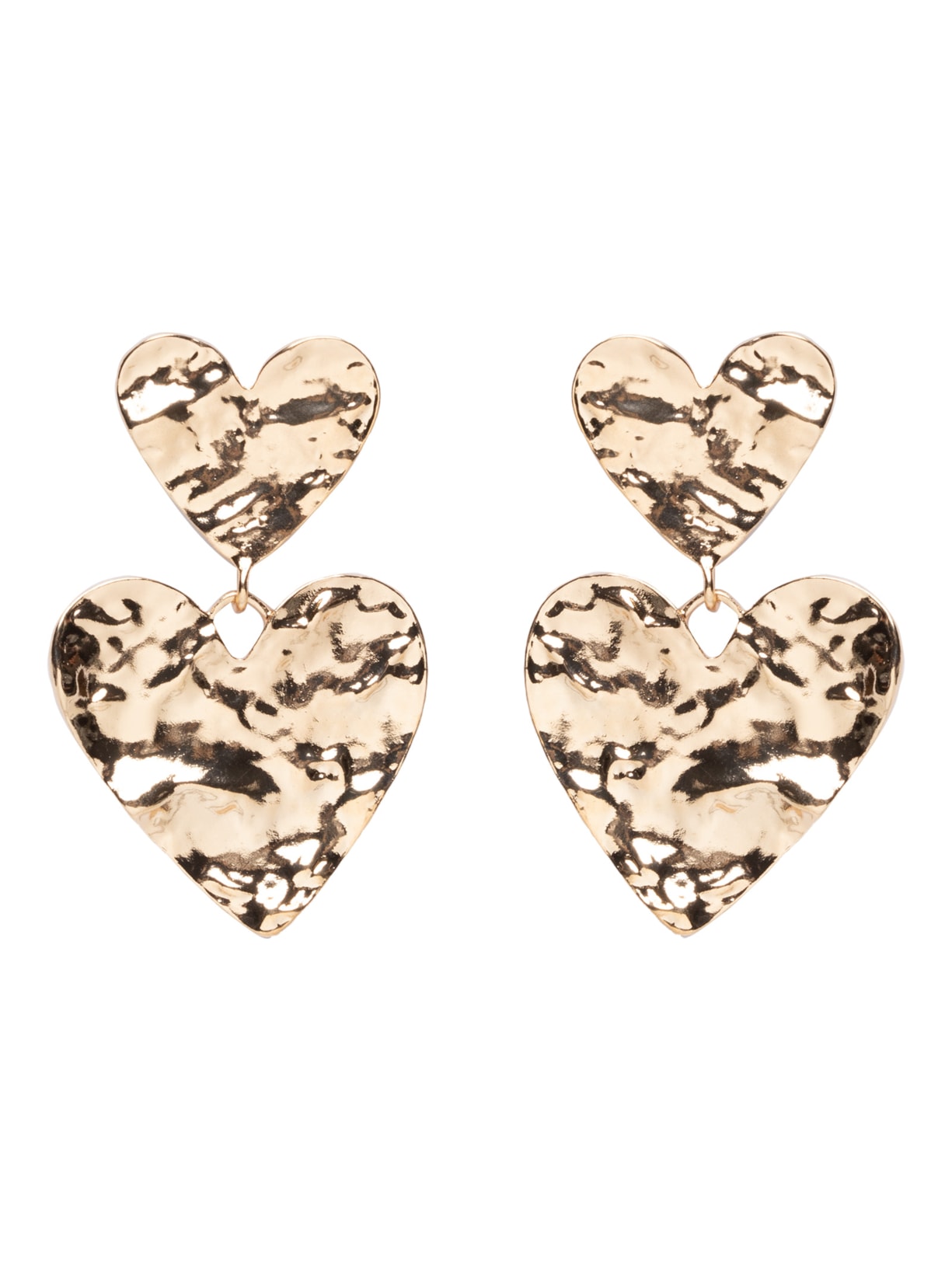 Brinco Feminino Duplo Coração Martelado - Dourado