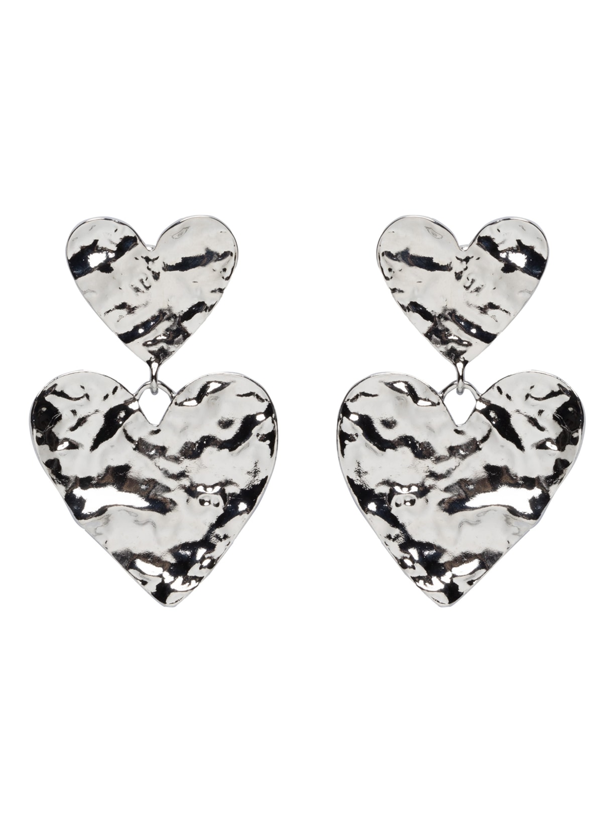 Brinco Feminino Duplo Coração Martelado - Prateado