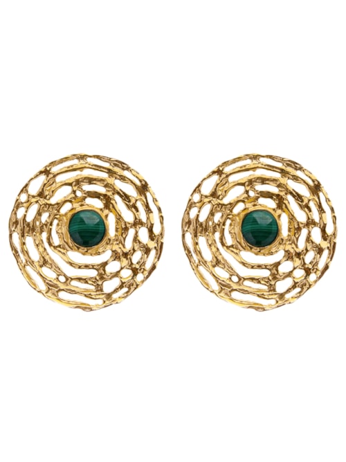 Brinco Feminino Escudo Malaquita - Dourado