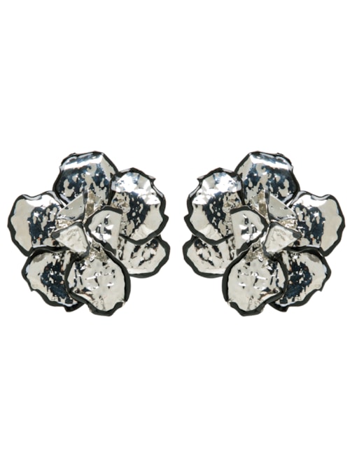 Brinco Feminino Flor em Metal - Prateado