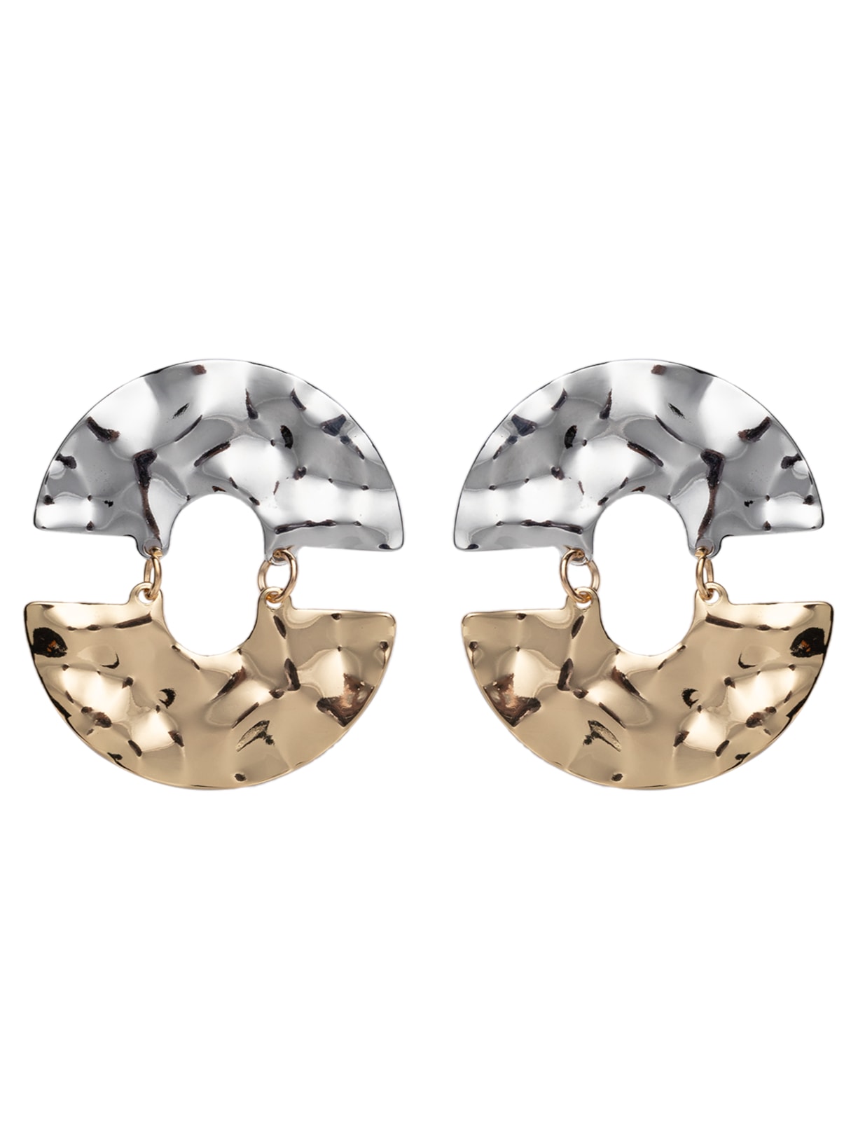 Brinco Feminino Martelado Bicolor - Prata