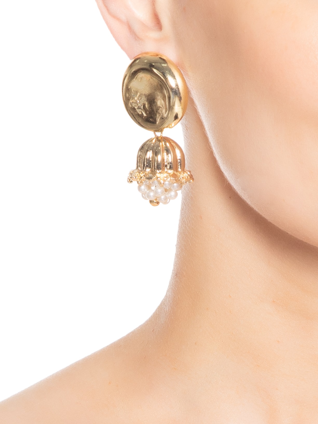 Brinco Feminino Martelado Com Pérolas Dourado '2Essential