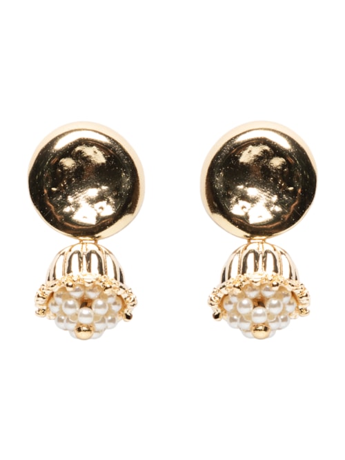 Brinco Feminino Martelado Com Pérolas - Dourado