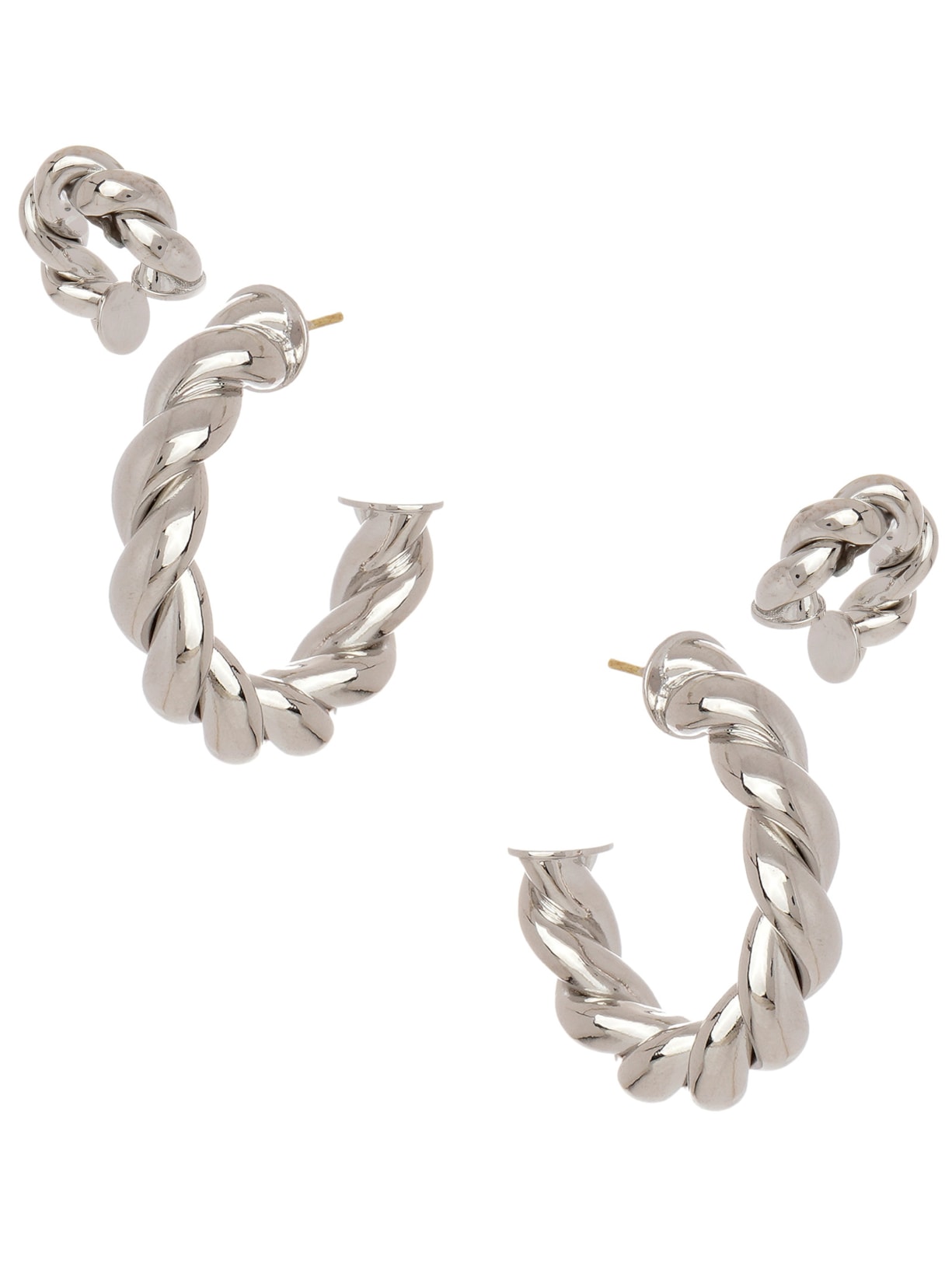 Brinco Feminino Meia Argola Piercing Em Metal - Prata