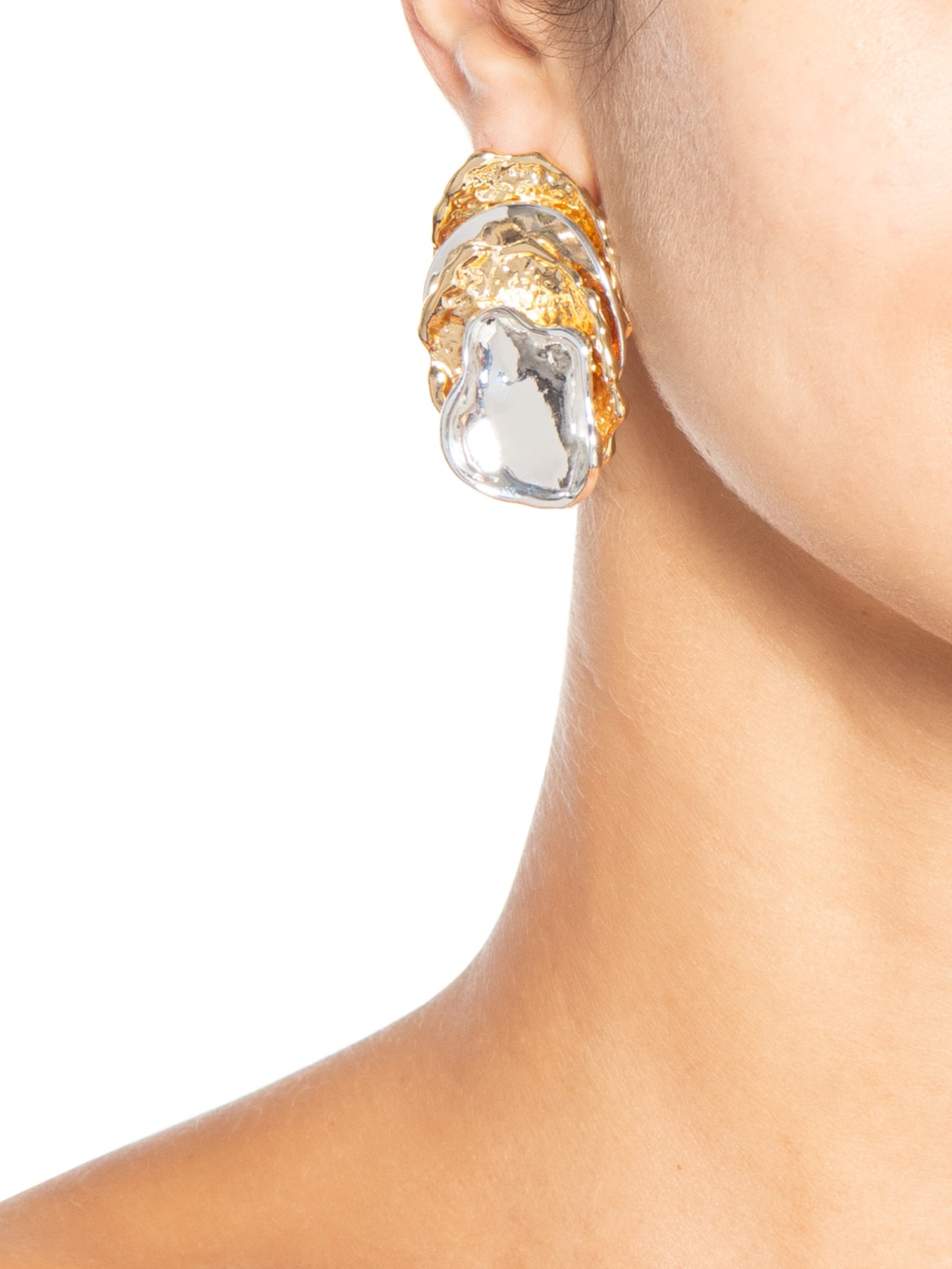 Brinco Feminino Orgânico Em Camadas Dourado Market 33