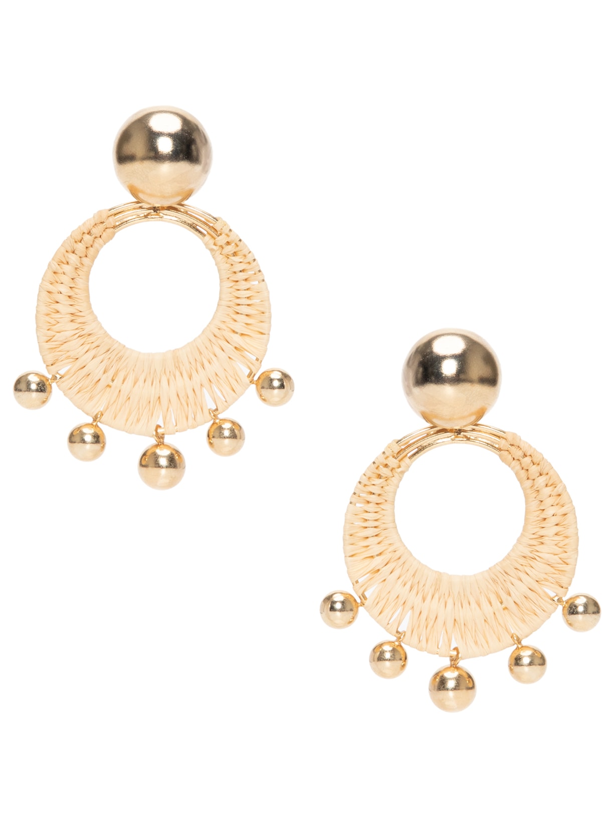 Brinco Feminino Palha Bolas Metal - Bege