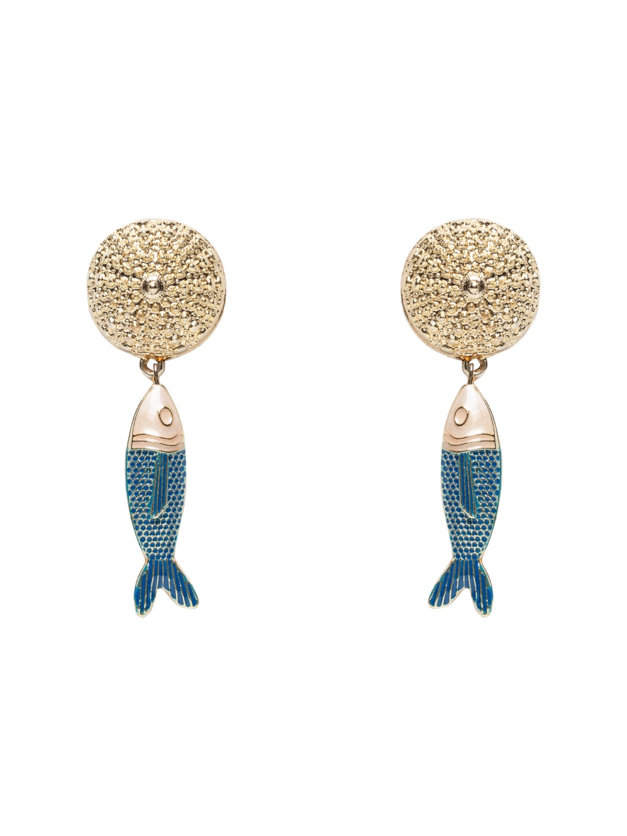 Brinco Feminino Peixe Com Pendente Texturizado - Dourado