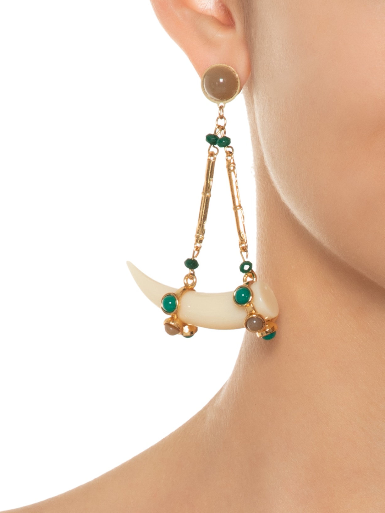 Brinco Feminino Pendulo Dente Em Metal Dourado Palone