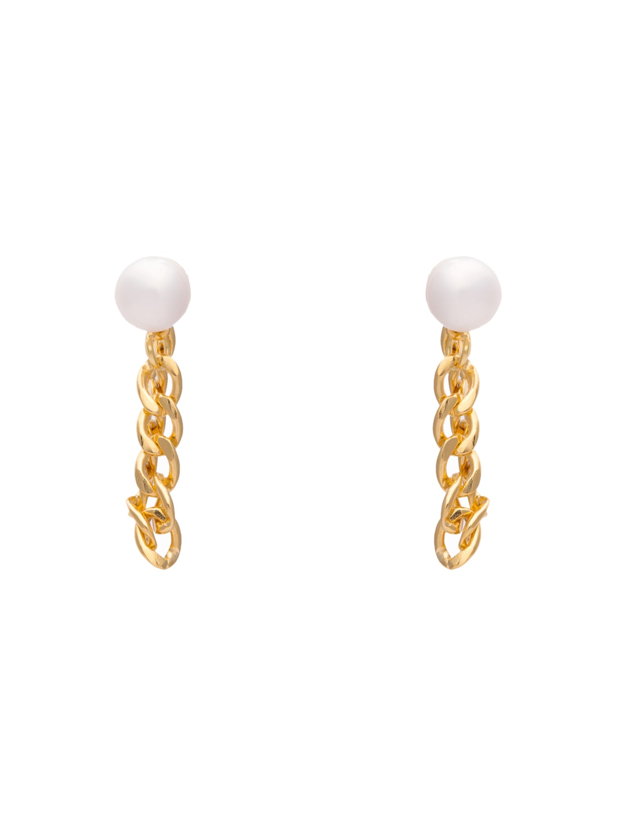 Brinco Feminino Pérola Corrente Amor Em Metal - Dourado