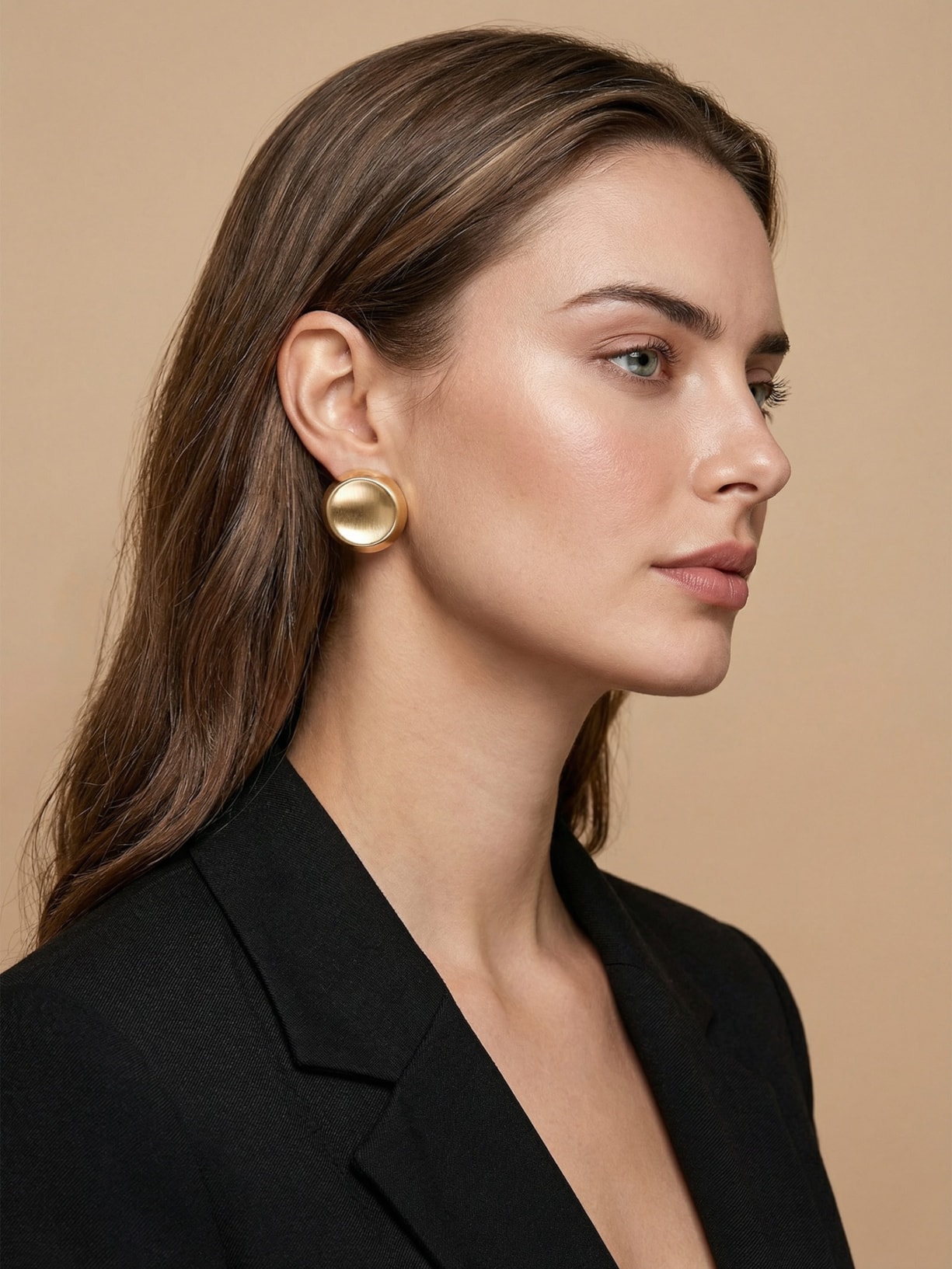 Brinco Feminino Redondo Em Metal Fosco Dourado '2Essential