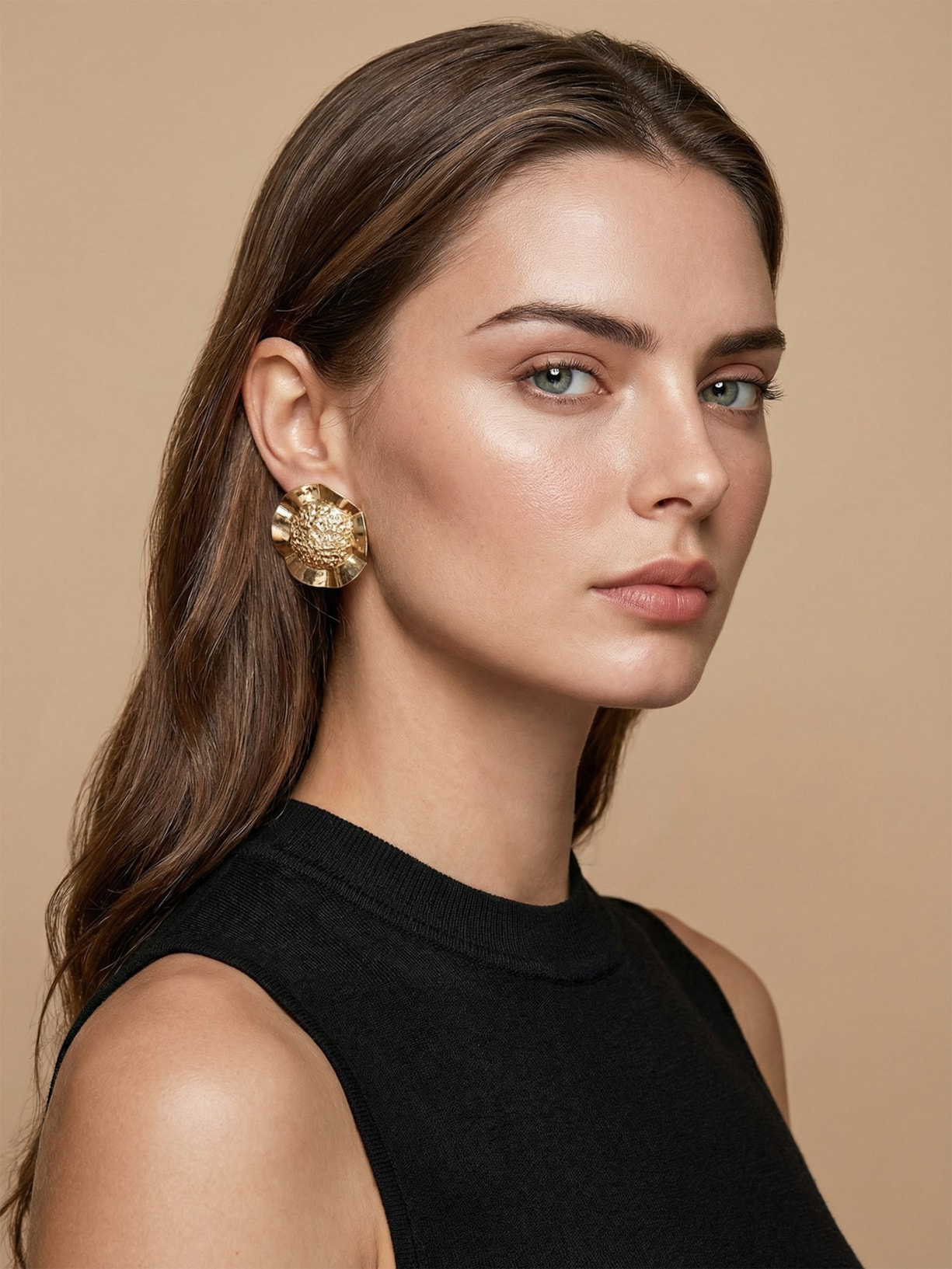 Brinco Feminino Texturizado Dourado Market 33