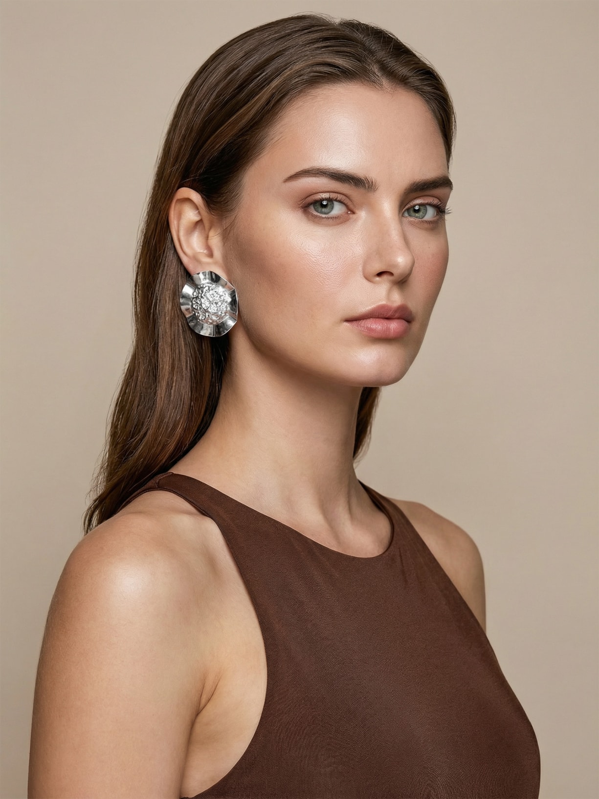 Brinco Feminino Texturizado Prateado Market 33