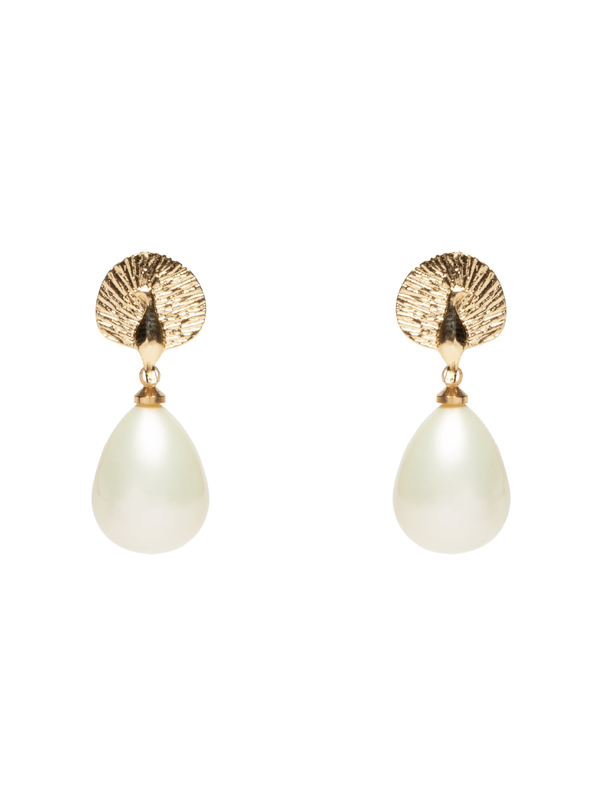 Brinco Feminino Zul Com Base De Pavão E Pingente De Pérola - Dourado