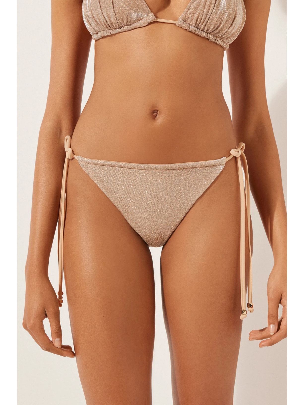 Caclinha De Biquíni Brasileira Com Amarração Golden Glitter Rosa Calzedonia