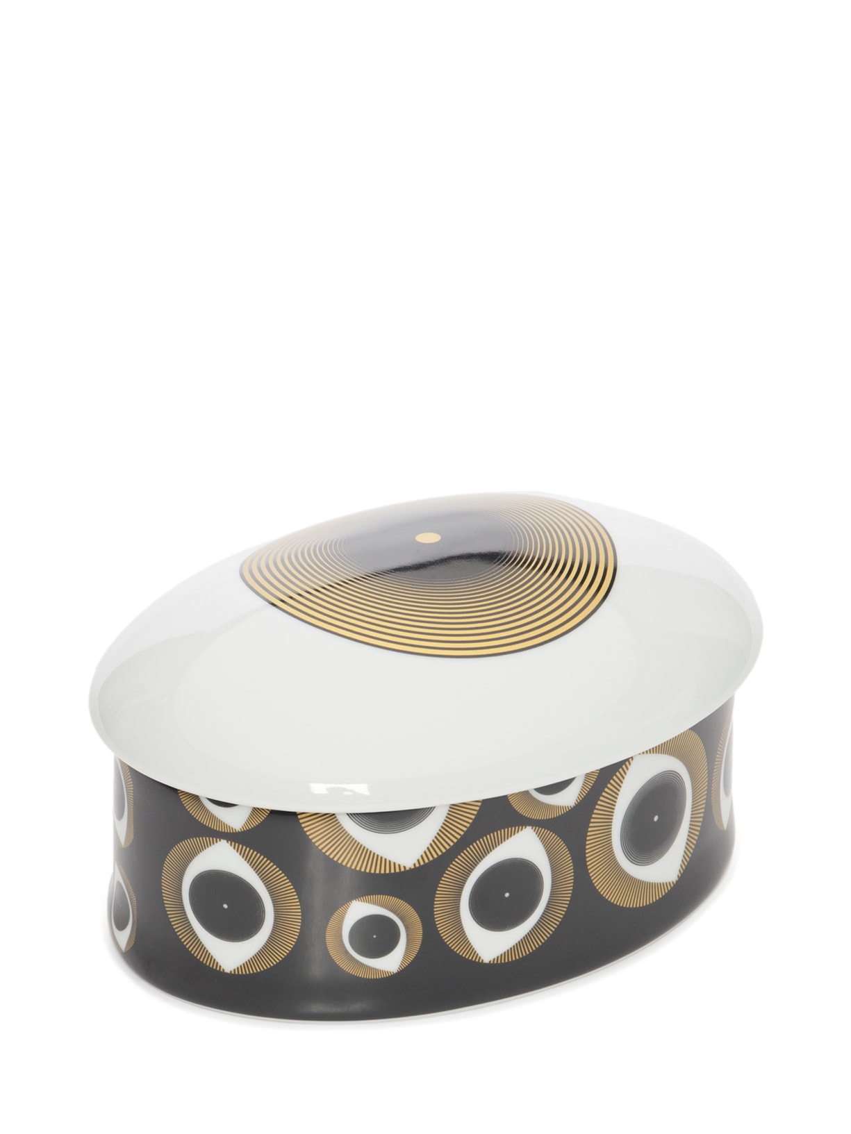 Caixa Oval Com Tampa Olhos G Em Porcelana 1 Peça - Dourado