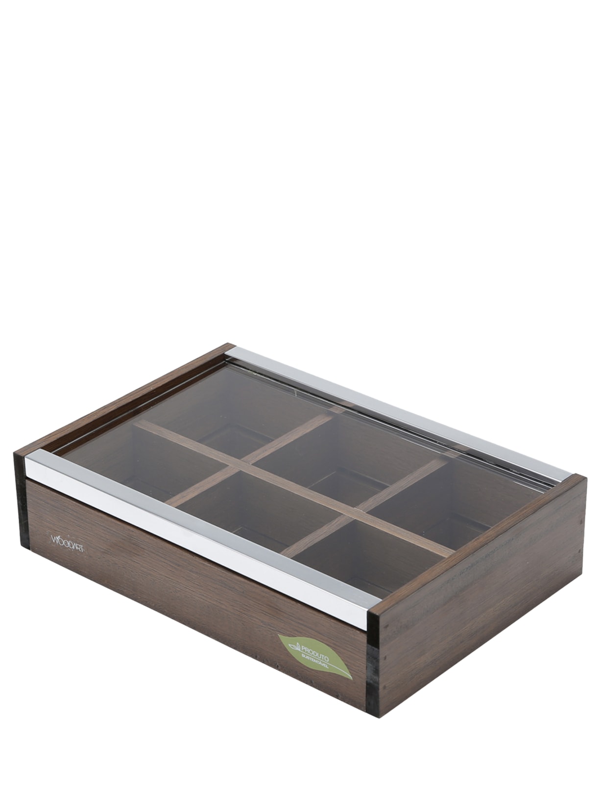 Caixa Para Chá Com 6 Divisórias E Tampa Em Vidro Naturals Em Madeira - Marrom