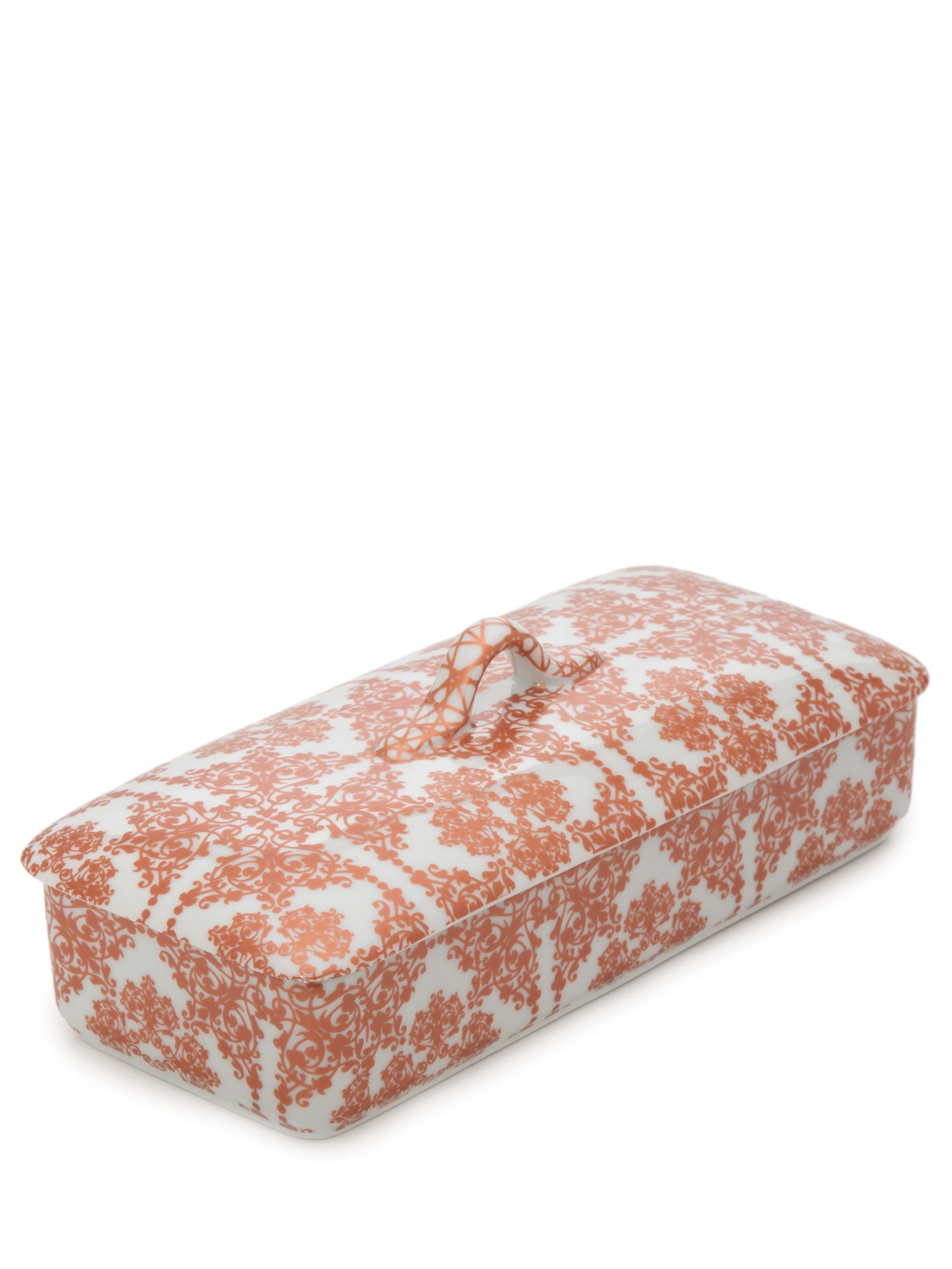 Caixa Retangular Grades Cobre Em Porcelana 1 Peça - Laranja