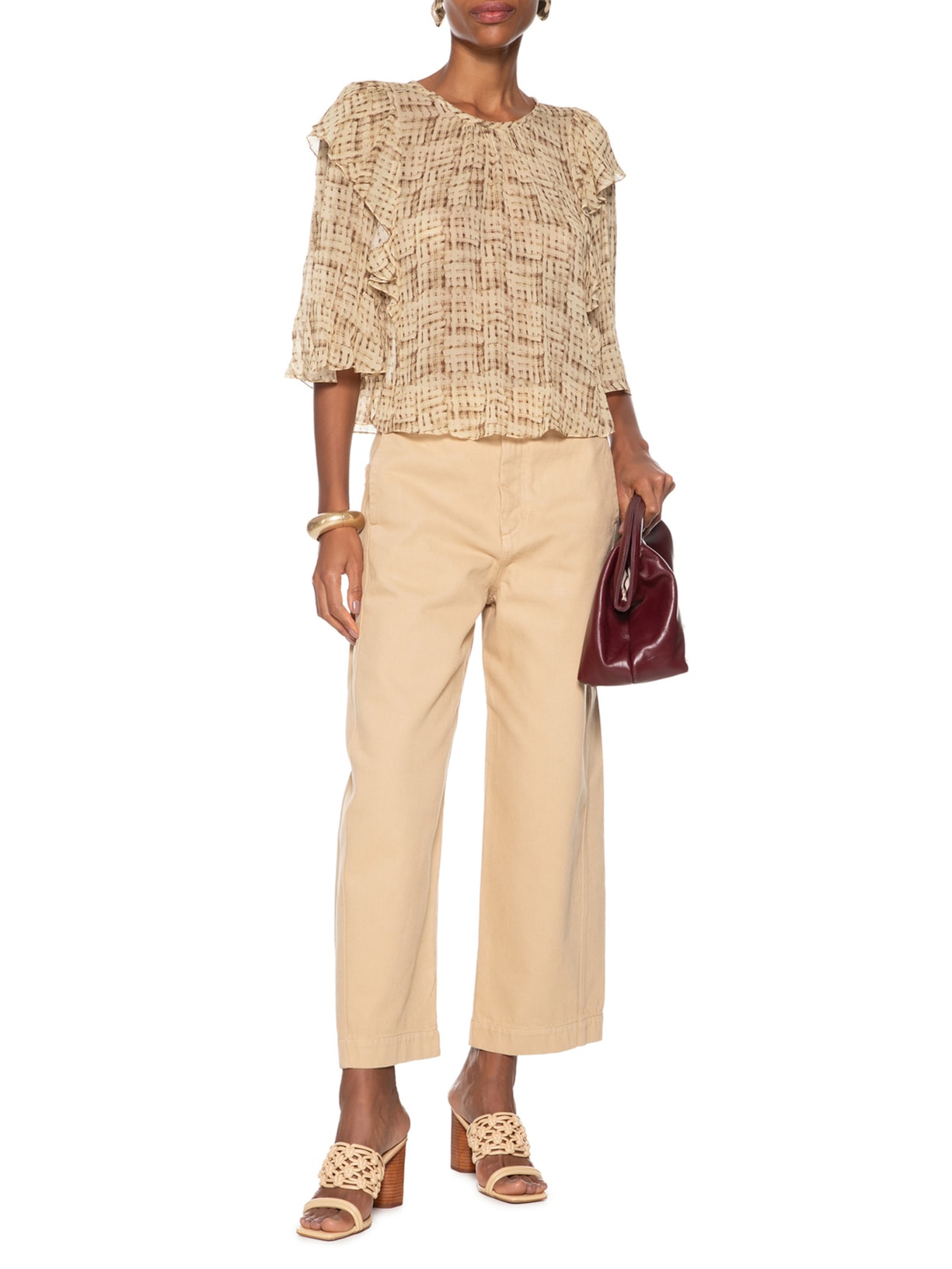 Calça Bolso Faca Faixa Bege Khaki Bege Animale