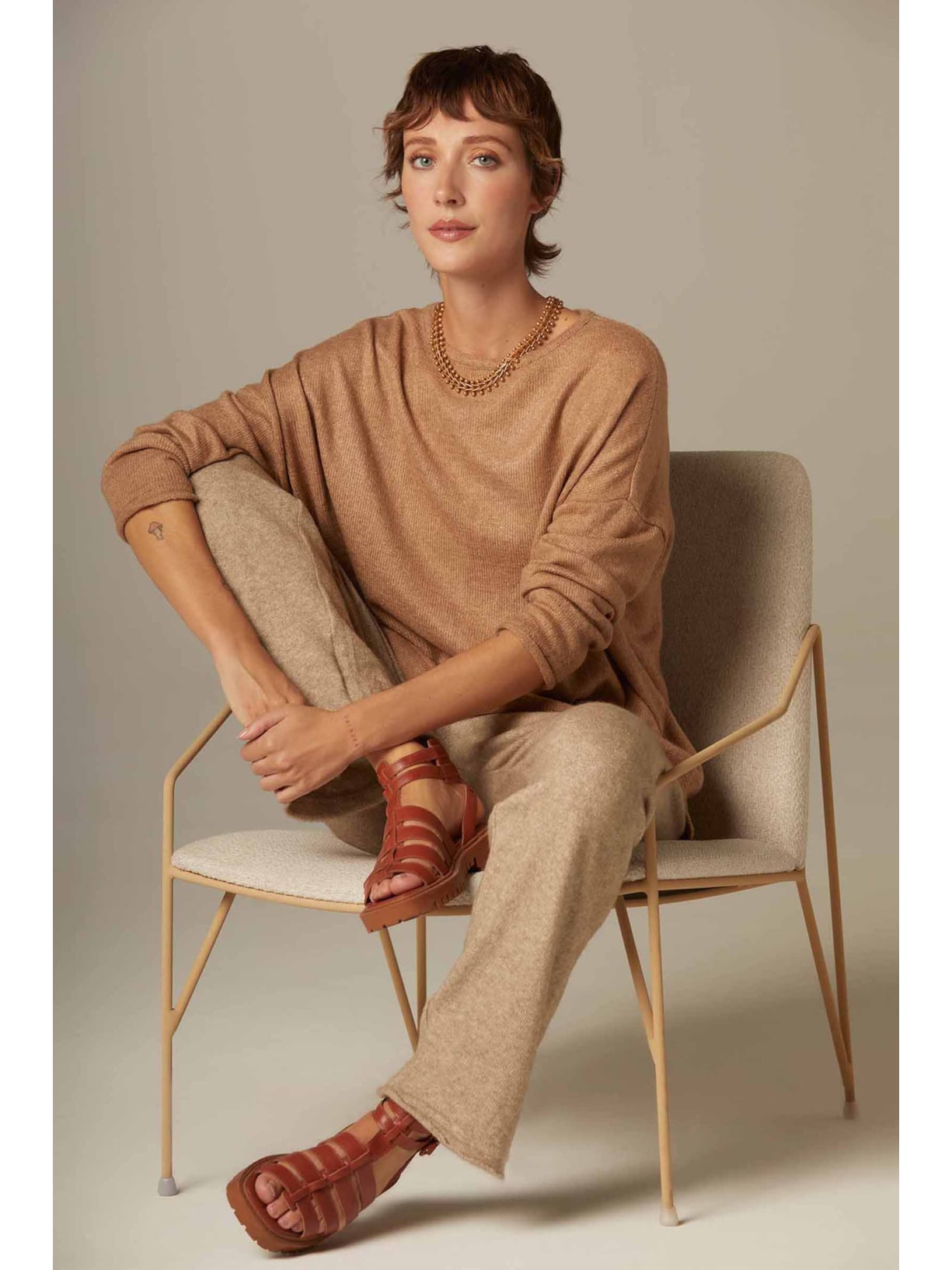 Calça Cenoura Caqui Tricot Raquel Yogini