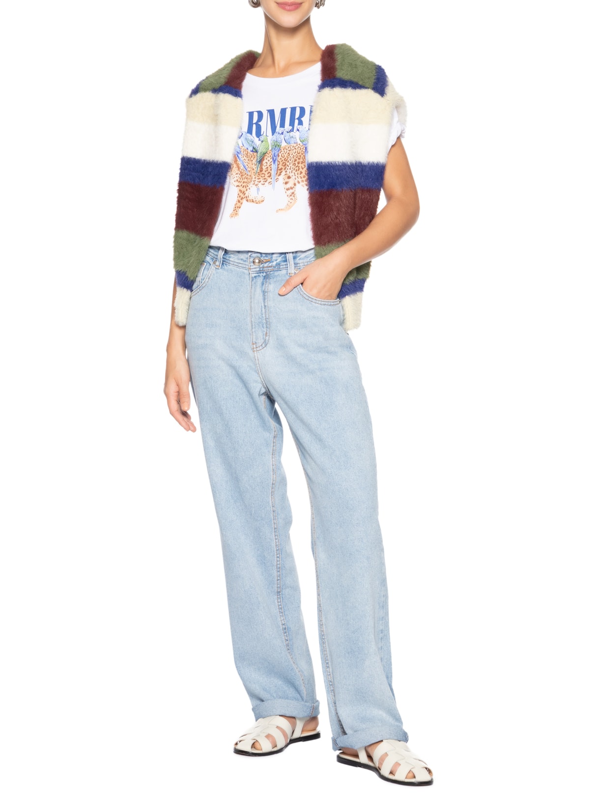 Calça Cintura Média Básica Reta Azul Farm