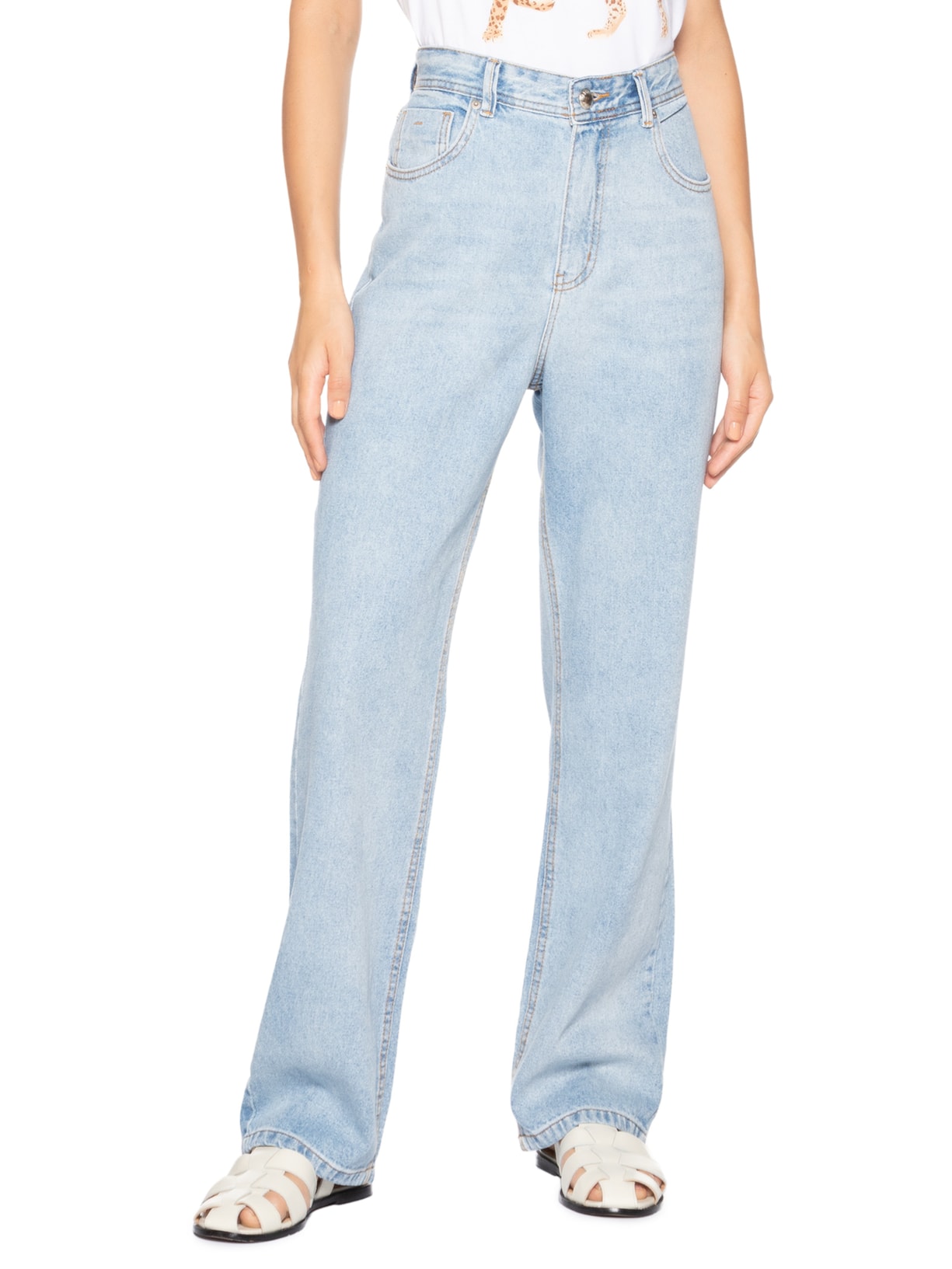 Calça Cintura Média Básica Reta Azul Farm