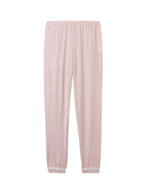 Calça Comprida Em Modal Com Detalhes Em Renda - Rosa