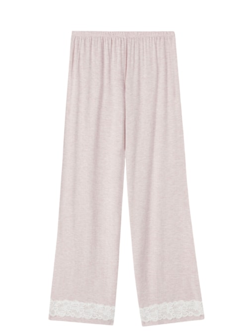 Calça Comprida Em Modal Com Detalhes Em Renda - Rosa