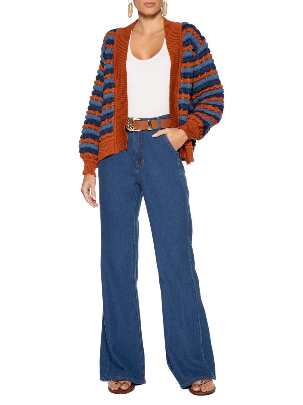 Calça Cotelê Jeans Flare Feminina Azul Dress To