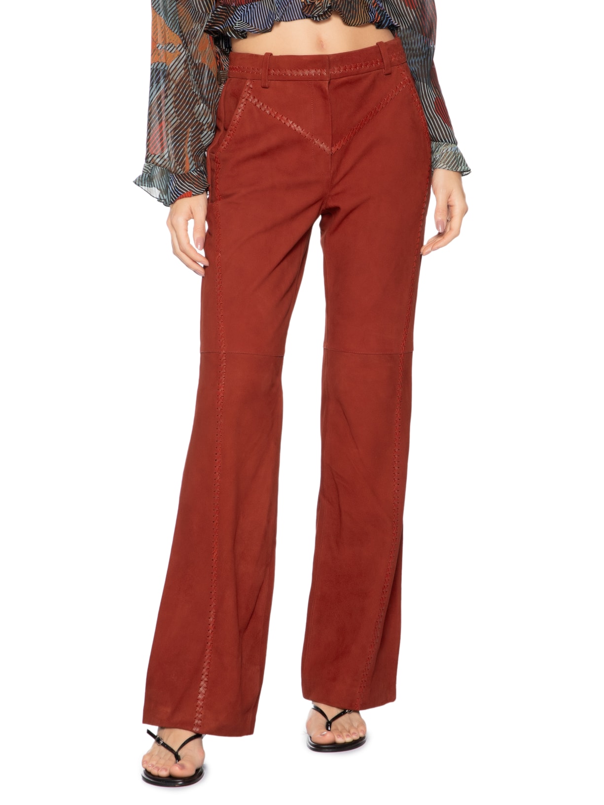 Calça De Chamois Bordada Mini Flare Vermelho Animale