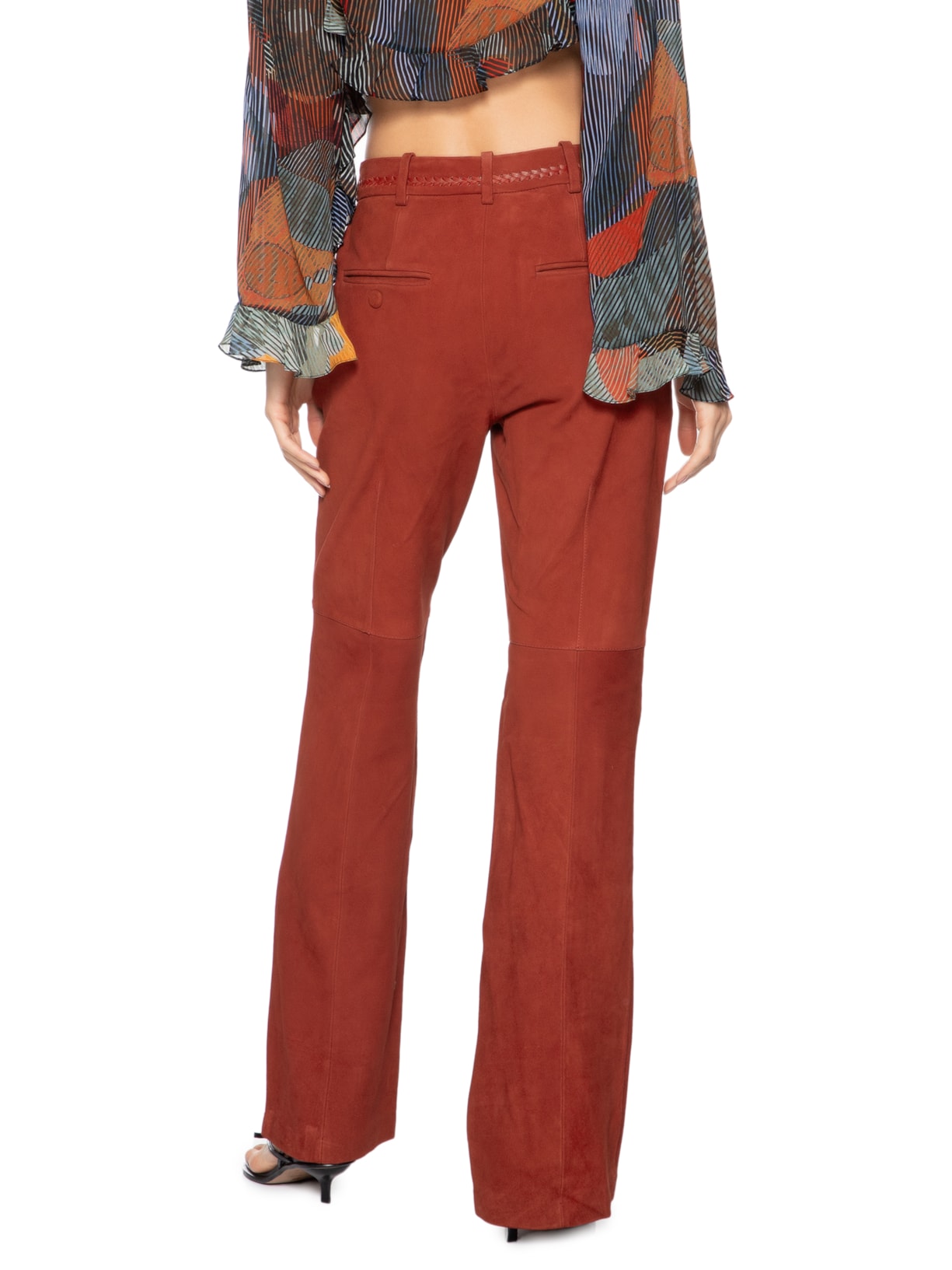 Calça De Chamois Bordada Mini Flare Vermelho Animale