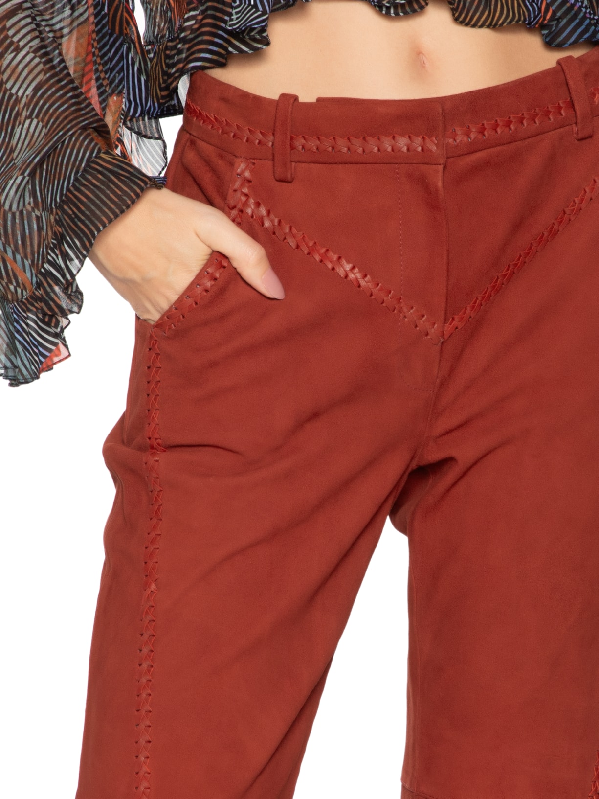 Calça De Chamois Bordada Mini Flare Vermelho Animale