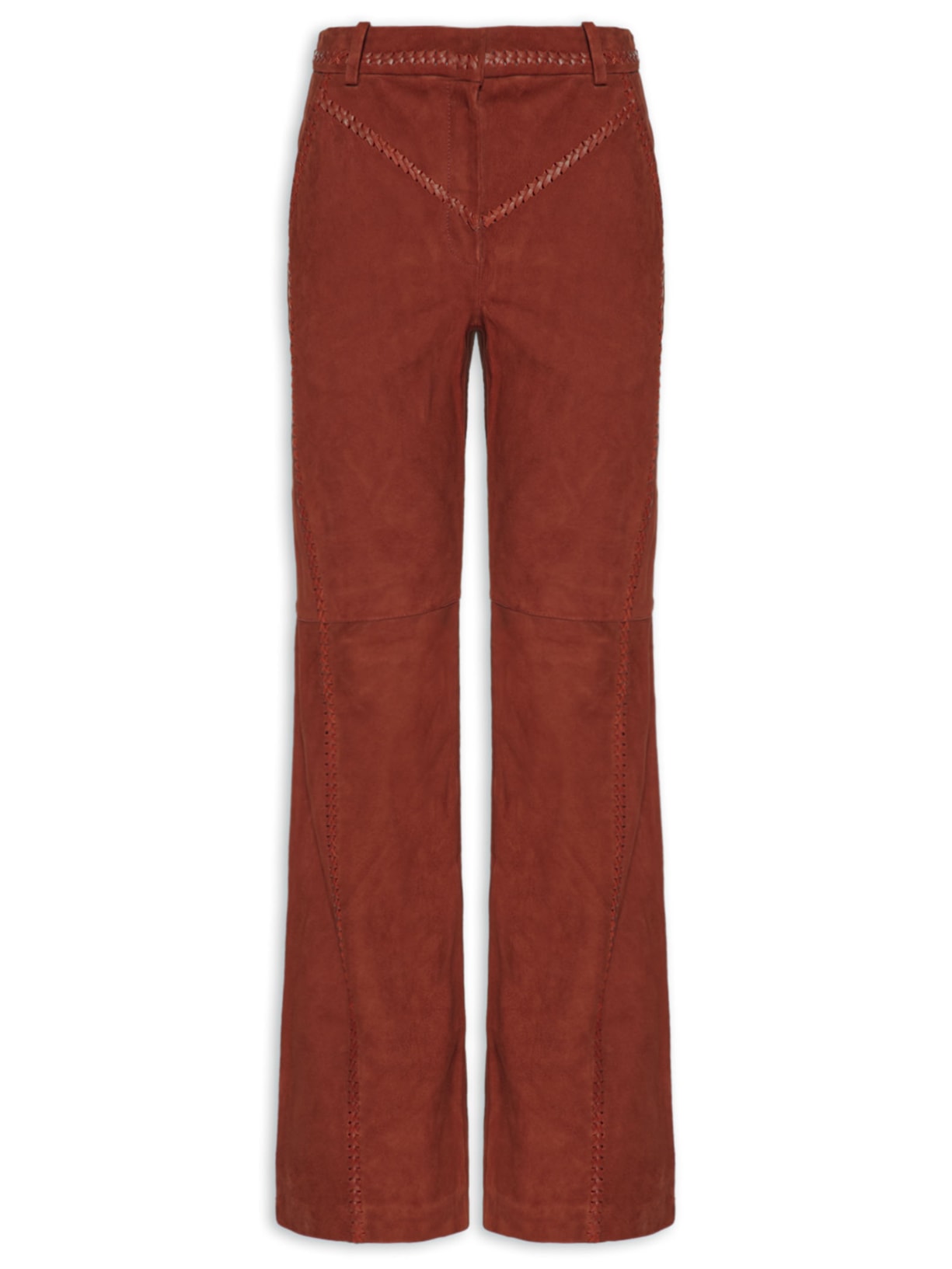 Calça De Chamois Bordada Mini Flare Vermelho Animale