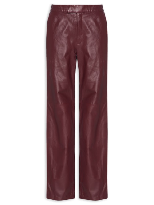 Calça De Couro Alfaiataria Reta - Vermelho