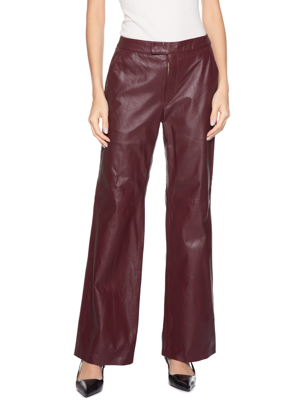 Calça De Couro Alfaiataria Reta Vermelho Animale