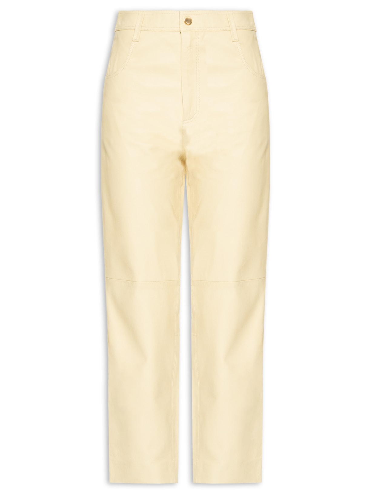 Calça De Couro Clássica Perna Reta - Amarelo