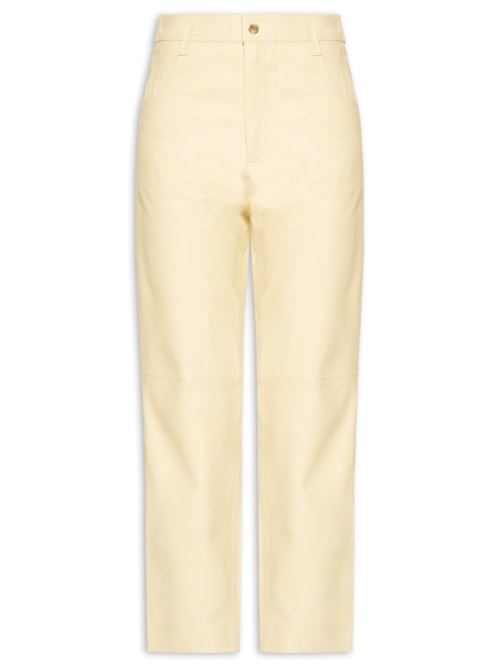 Calça De Couro Clássica Perna Reta - Amarelo