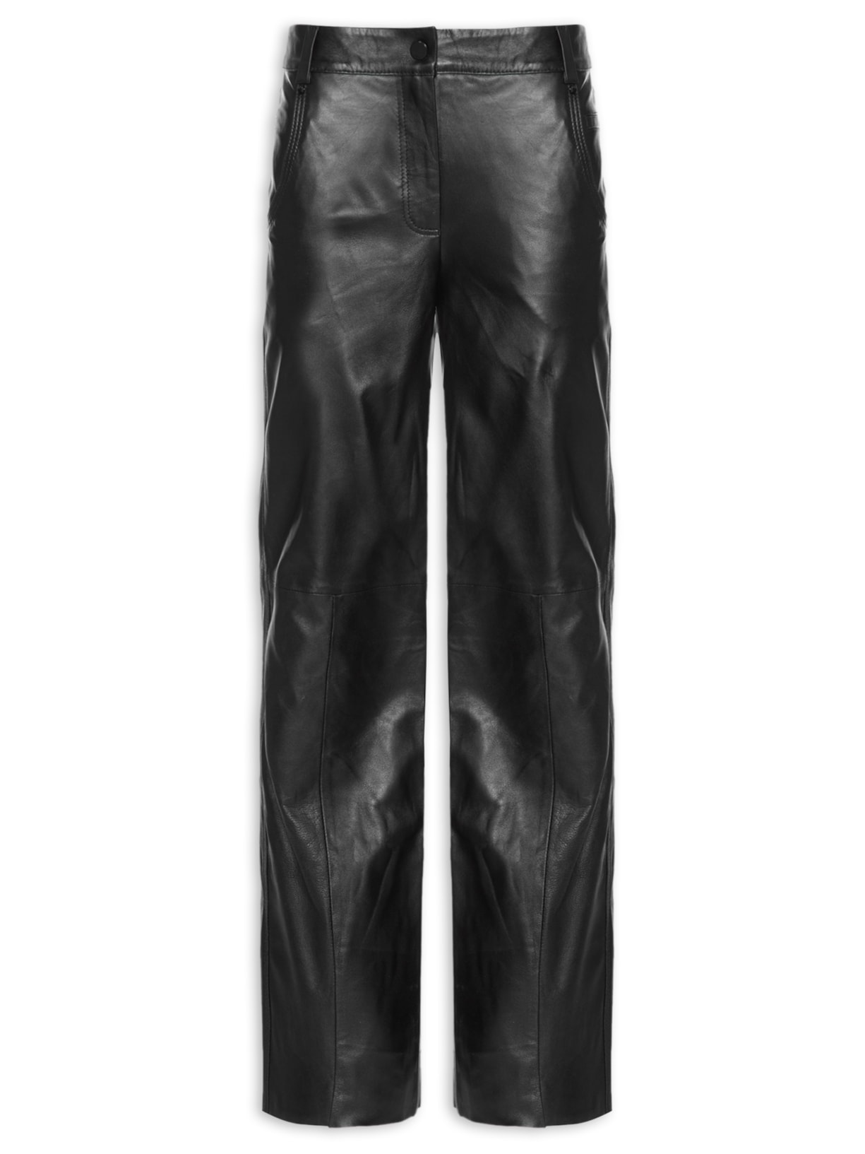 Calça De Couro Italiano Five Pockets - Preto