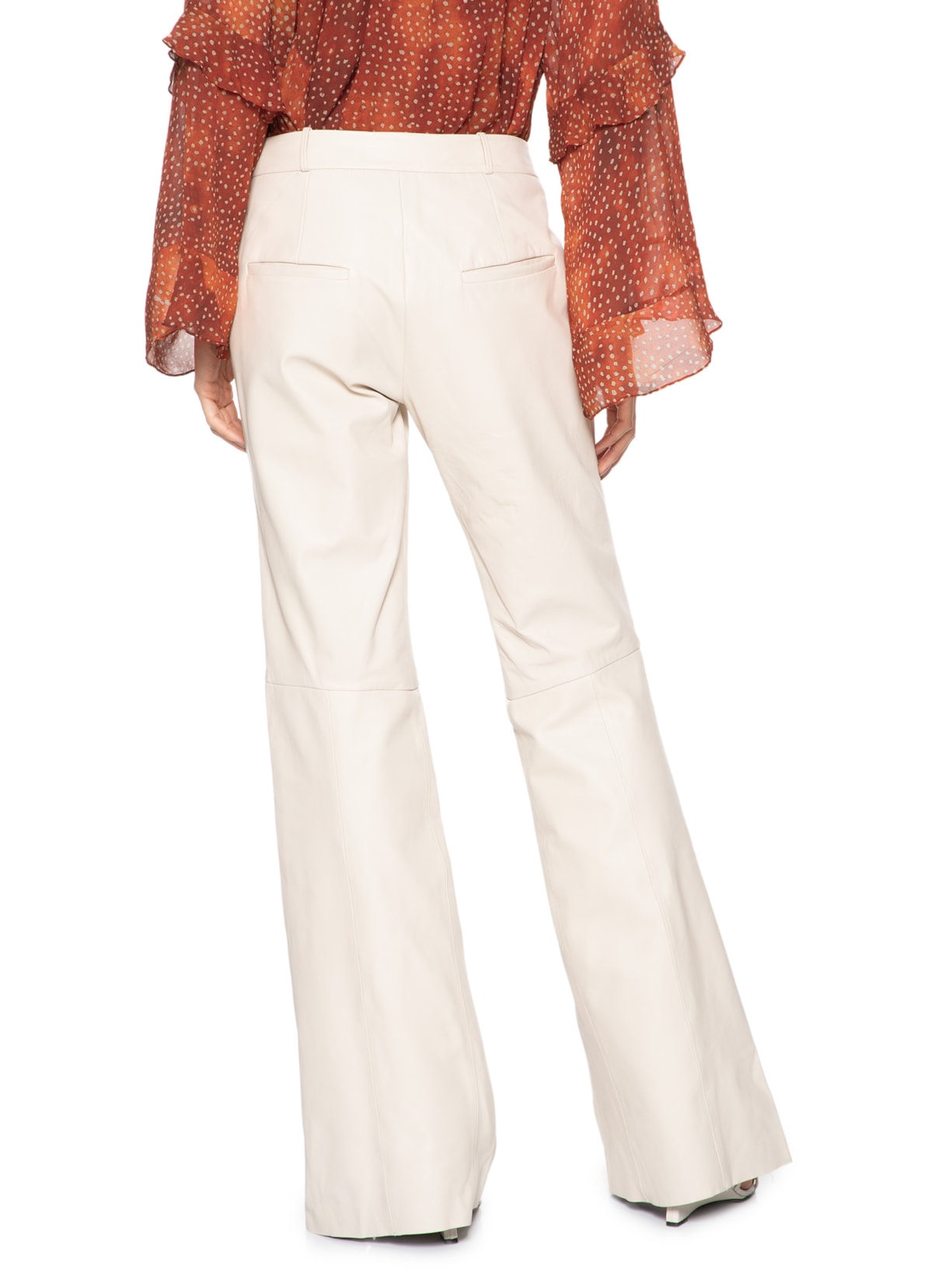 Calça De Couro Lateral Detalhe Ilhoses Bege Animale