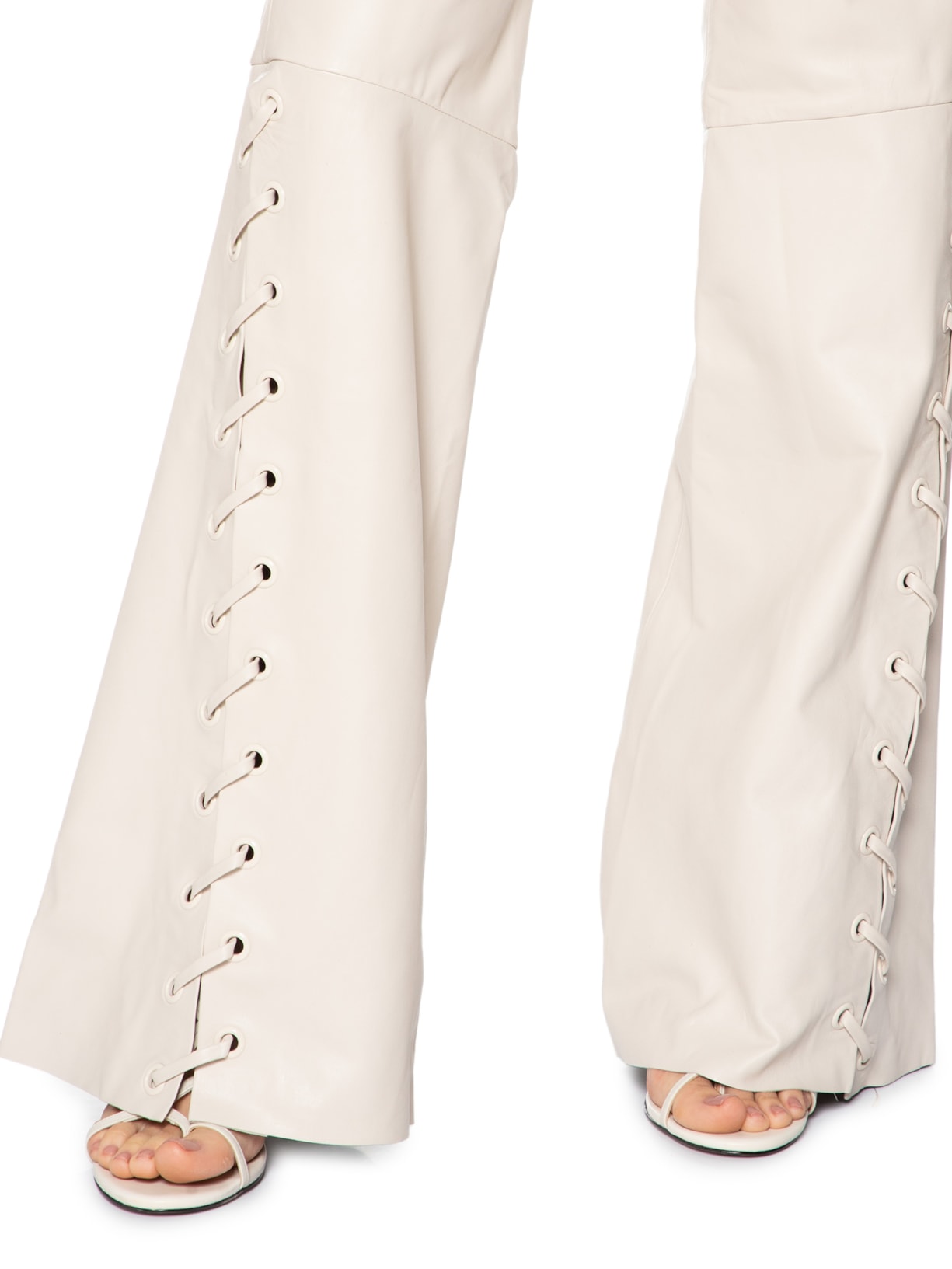 Calça De Couro Lateral Detalhe Ilhoses Bege Animale