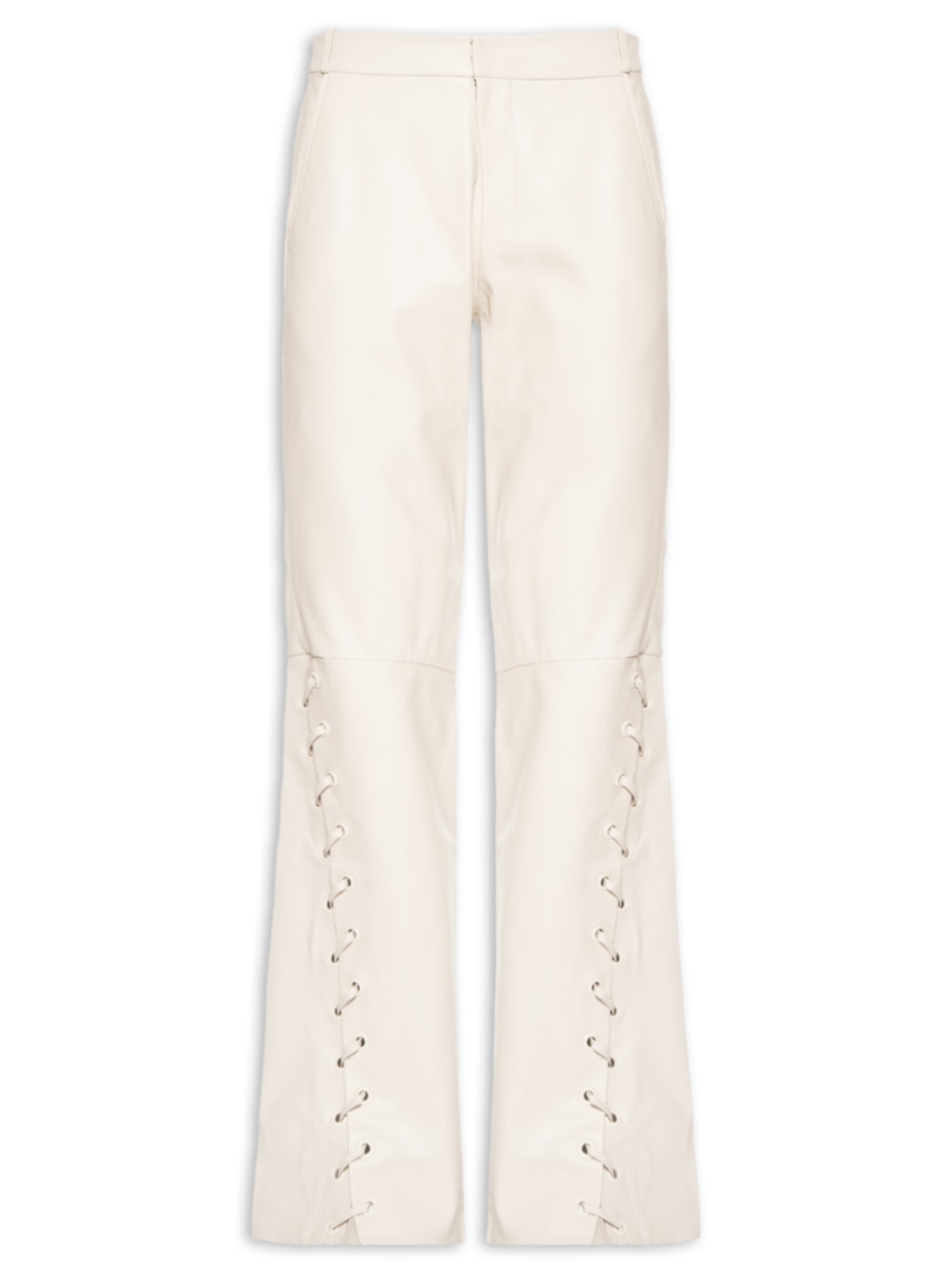 Calça De Couro Lateral Detalhe Ilhoses Bege Animale